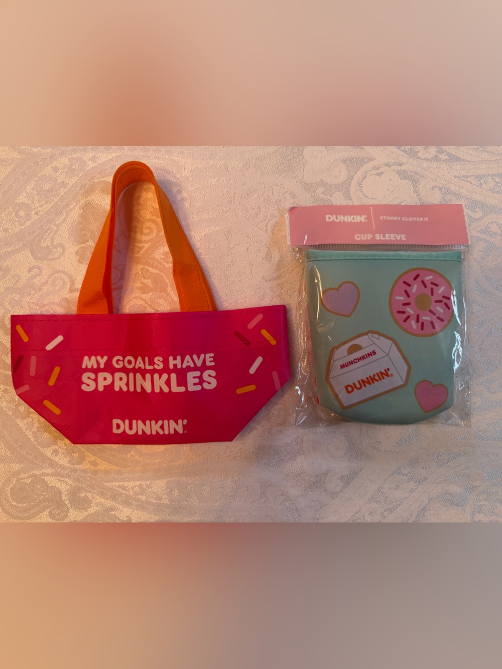 Dunkin Pink Sprinkles Mini Tote & Mint Cup Koozie Set